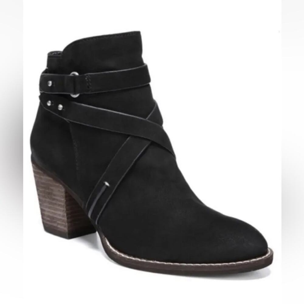 Sam Edelman Merton Black Leather Strappy Heeled Ankle Boots Size 5.5